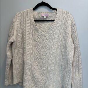 April Cornell Cream V-Neck Cable Knit Sweater
